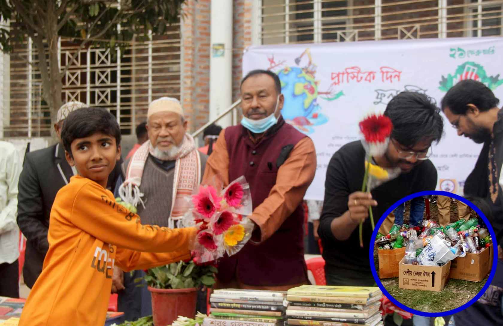 Language Martyrs Commemorated with Plastic-Free Flower Exchange by Bangladeshi Youth Groups